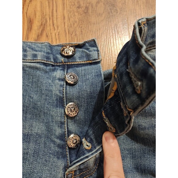 Chrome Hearts Blue Denim Jeans Pants Size 32x30 Black Leather Lamb Crosses - Picture 2 of 12